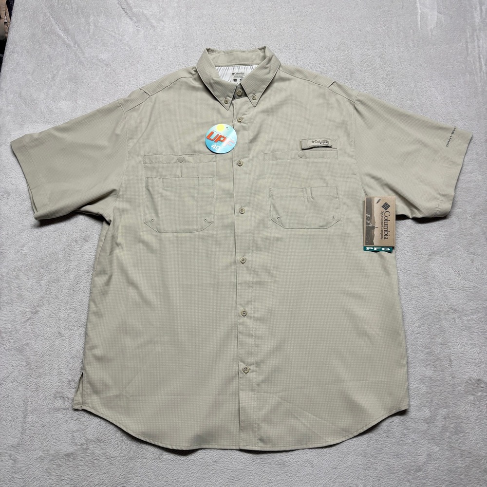 Columbia Shirt Mens L Tamiami II SS Fossil Button-down PFG FM7266 NEW